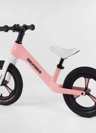 Дитячий біговел 12 дюймів corso indigo d — 2635 рожевий, з надувними колесами, з нейлоновою рамою, велобіг3 фото