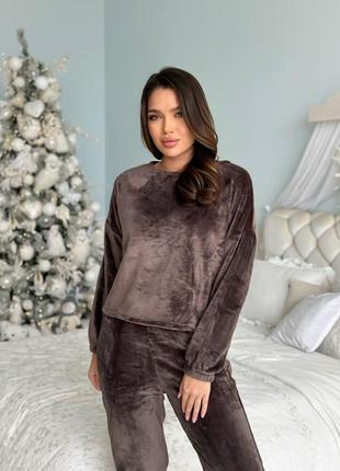 Піжама жіноча кофта і штани двостороння махра 6 кольорів зима2 фото