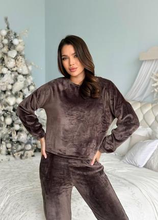 Пижама женская кофта и штаны двусторонняя махра 6 цветов зима
