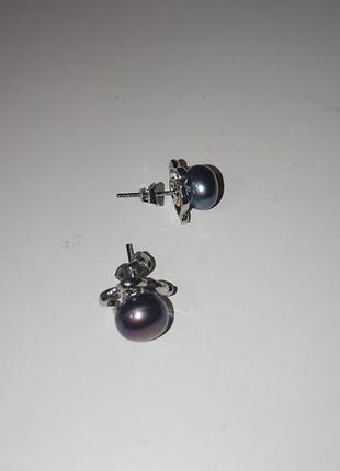 Сережки гвоздики пусети чорний перли сережки1 фото