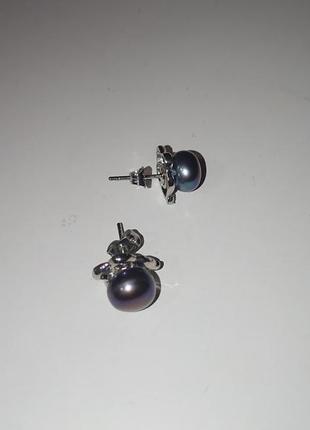 Сережки гвоздики пусети чорний перли сережки3 фото