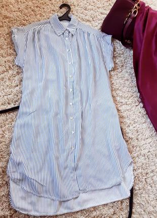 Стильное полосатые платье рубашка с карманами, zebra, p. m-l9 фото