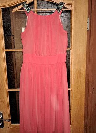 Платье шифоновое на подкладе, брители расшиты пайетками и бисером, по спинке молния1 фото