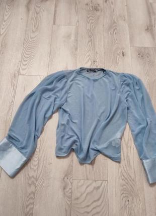 Прозрачная блуза с атласными рыанжетами4 фото