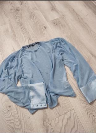 Прозрачная блуза с атласными рыанжетами5 фото