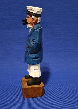Винтажная деревянная резная статуэтка 70х годов прошлого века капитан с трубкой