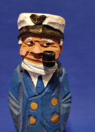 Винтажная деревянная резная статуэтка 70х годов прошлого века капитан с трубкой