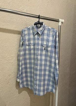Голубая рубашка в клетку/ мужская рубашка polo