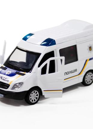 Машинка металлическая детская mercedes-benz sprinter полиция, белая, открываются двери, 4*11*5см (250294)5 фото
