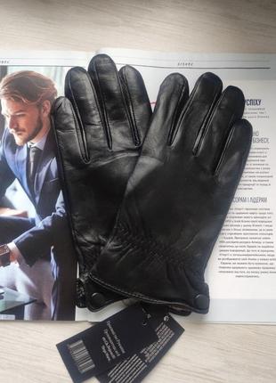 Мужские кожаные перчатки "lines" подкладка махра black