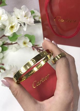 Брендовый набор, стиль cartier, кольцо и браслет в лимонном золоте.3 фото