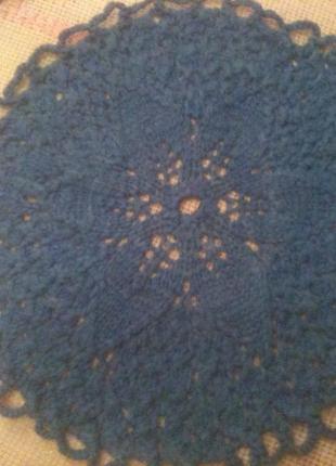 Синяя вязанная салфетка оригинальная  вязка спицами6 фото