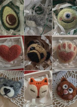 Брошки з вовни handmade, прикраси, валяні іграшки