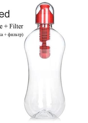 Туристичний фільтр для очищення. вугільний фільтр з пляшкой 550 ml. червоний.3 фото