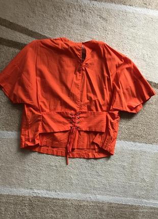 Кофта футболка корсет ярко оранжевая h&m со шнуровкой3 фото