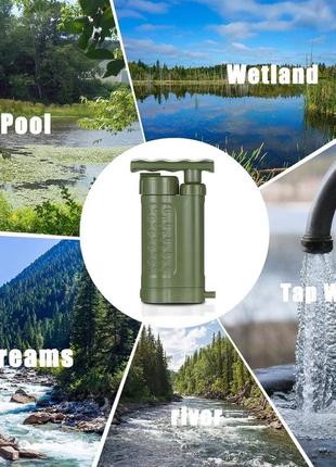 Туристический фильтр мембранный l3000 для очистки воды. портативный карбоновый фильтр зеленый.2 фото