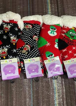 Шкарпетки  тапулі 23-27,27-30 на хутрі з силіконовими термосками для малечі