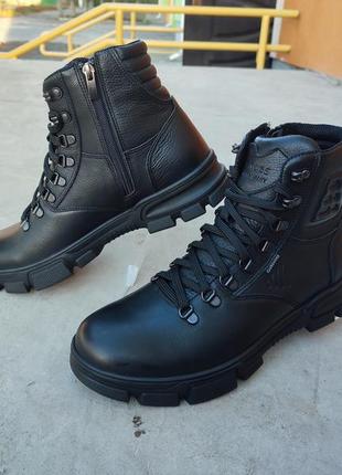 Ботинки мужские clubshoes зимние кожаные черные на молнии и шнуровке.8 фото