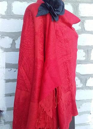 Яркий красный шарф палантин с узором шелк кашемир1 фото