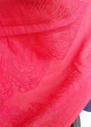 Яркий красный шарф палантин с узором шелк кашемир4 фото
