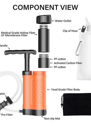 Туристический фильтр мембранный l3000 для очистки воды. портативный карбоновый фильтр оранжевый.3 фото