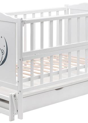 Ліжко babyroom тедді t-03 фігурне білильце, маятник поздовжнє, ящик, відкидний бік білий4 фото