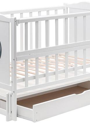 Ліжко babyroom тедді t-03 фігурне білильце, маятник поздовжнє, ящик, відкидний бік білий3 фото