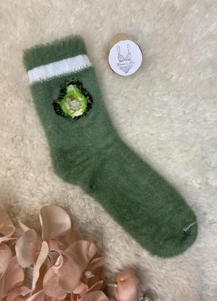 Носки теплые ангора для женщин 35-40 мягкие зеленые с авокадо2 фото