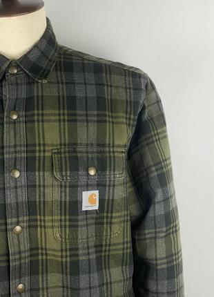Оригинальная теплая рубашка куртка шерпа carhartt warm flannel sherpa plaid jacket4 фото