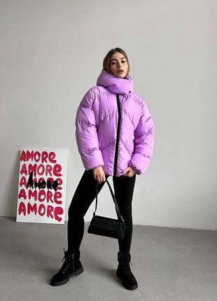 Женская зимняя куртка оверсайз розовая дутая до -30*с quadro пуховик зимний с капюшоном теплый (b)3 фото
