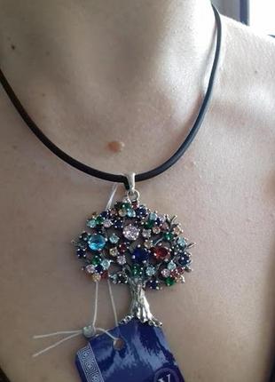 Серебряный кулон древо с разноцветными камнями