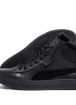 Чоловічі зимові шкіряні черевики  puma black leather8 фото