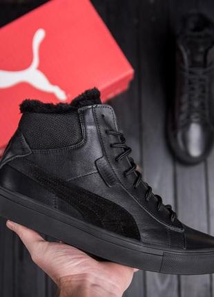 Чоловічі зимові шкіряні черевики  puma black leather2 фото