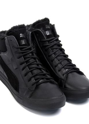 Чоловічі зимові шкіряні черевики  puma black leather9 фото