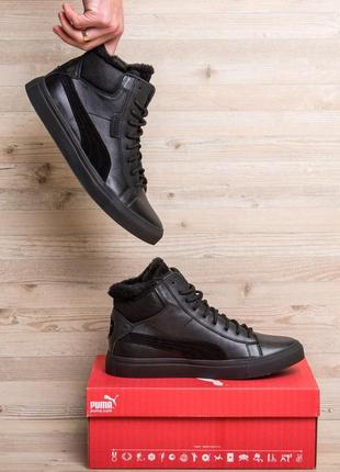 Мужские зимние кожаные ботинки puma black leather7 фото