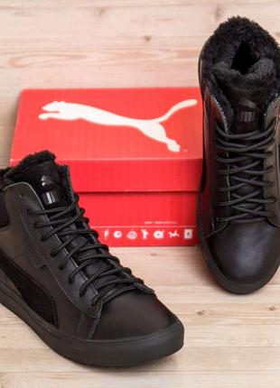 Чоловічі зимові шкіряні черевики  puma black leather4 фото