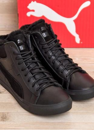 Мужские зимние кожаные ботинки puma black leather5 фото