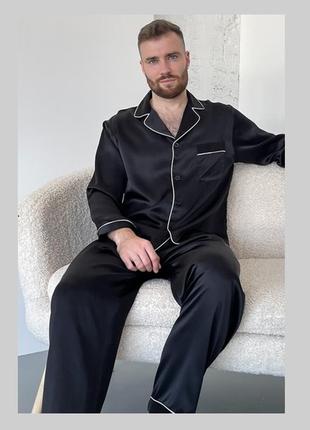 Пижама из натурального 100% шелка мужская "лондон", черная s m l xl xxl