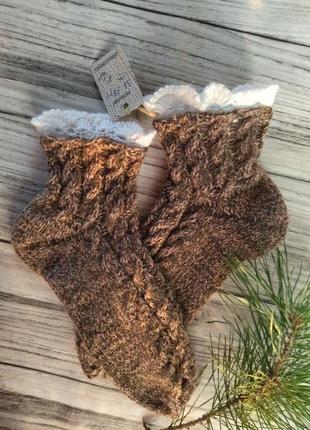 Шерстяные носки с ажурной оборкой - носки 38-39 р -  идея для подарка