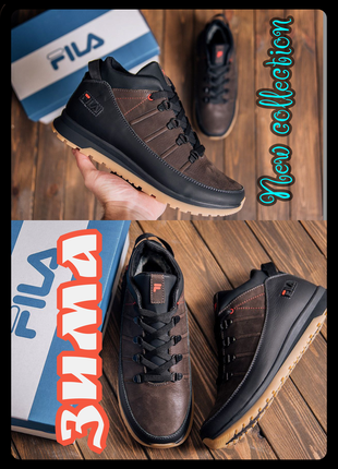 Чоловічі шкіряні зимові кросівки fila brown classic