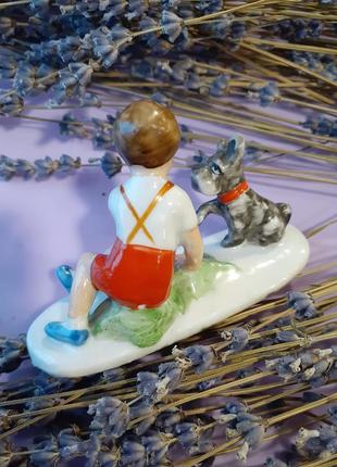 1950-е! 🎠 мальчик с собачкой німеччина гдр винтаж статуэтка фарфор ручная роспись на...