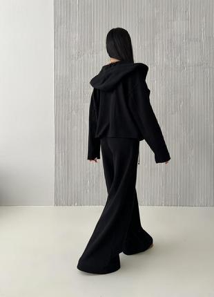 Жакет женский оверсайз, трикотажный, ангора хлопок, с капюшоном, пиджак укороченный, черный4 фото