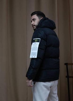 Чоловіча зимова куртка stone island чорна до -25*с тепла пуховик стон айленд з капюшоном (bon)3 фото