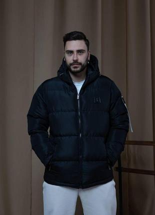 Чоловіча зимова куртка stone island чорна до -25*с тепла пуховик стон айленд з капюшоном (bon)2 фото