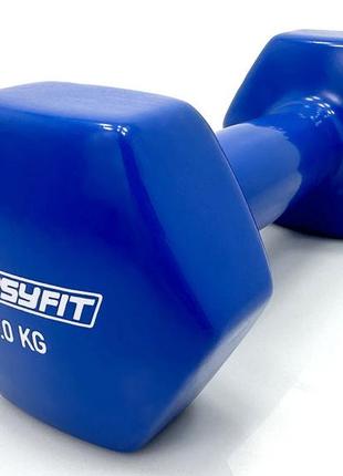 Гантель для фитнеса 1.5 кг easyfit с виниловым покрытием синяя1 фото