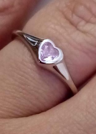 Серебряное кольцо "розовое сердечко"5 фото