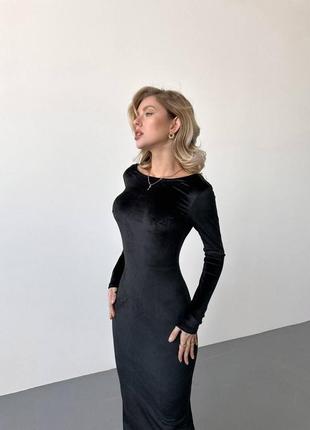 Роскошное велюровое платье. черное платье миди2 фото