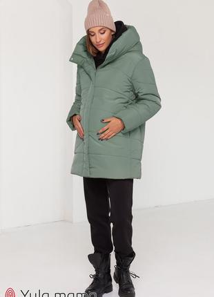 Модная зеленая куртка для беременных, из плащевки утепленная синтепоном, размер оверсайз l