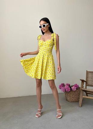 Женское платье с завязками на плечах цвет желтый р.42 438062