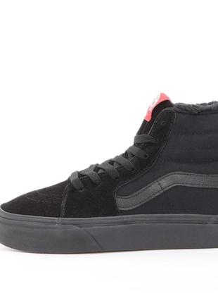 Зимові кеди на хутрі vans sk8 high "чорні", ванс високі ск8, вані, кросівки